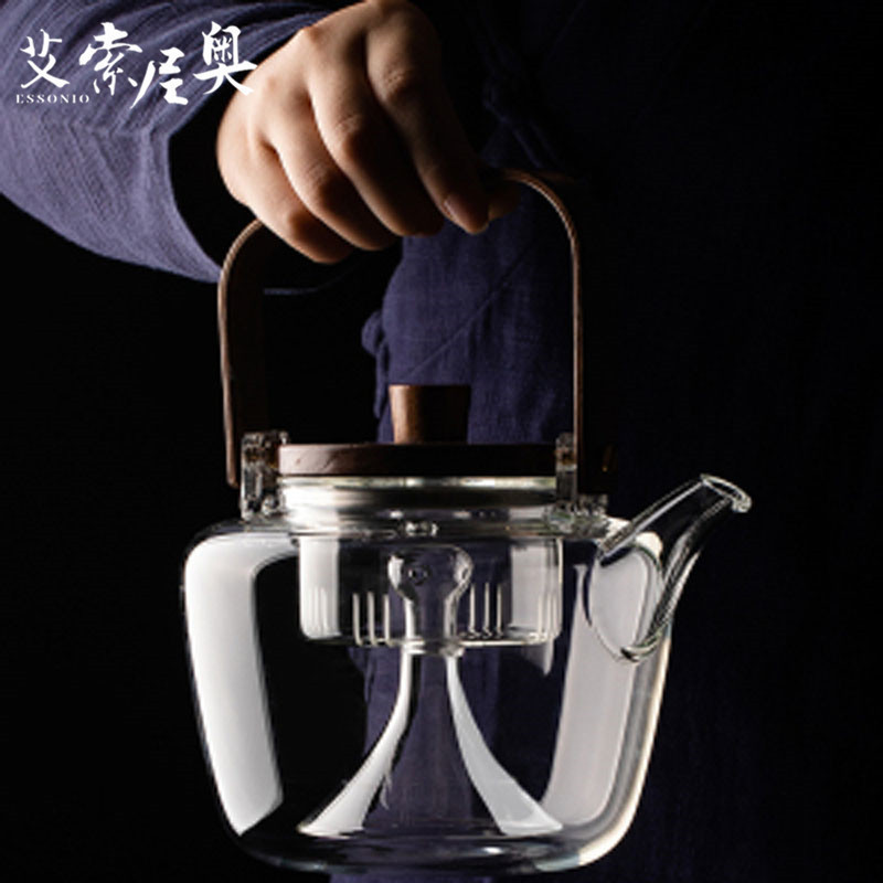ESSONIO 玻璃煮茶壶耐高温烧水壶大容量蒸煮茶器黑白茶自动电陶炉