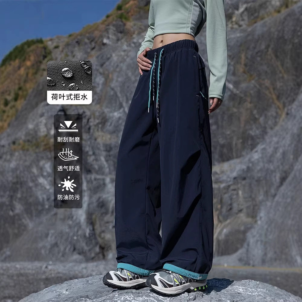 2026新款藏青色冲锋裤女秋季户外登山徒步防水防风撞色运动工装裤