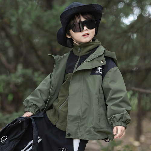 2026新款秋冬季男童加绒夹棉外套儿童防风防水冲锋衣三合一户外服