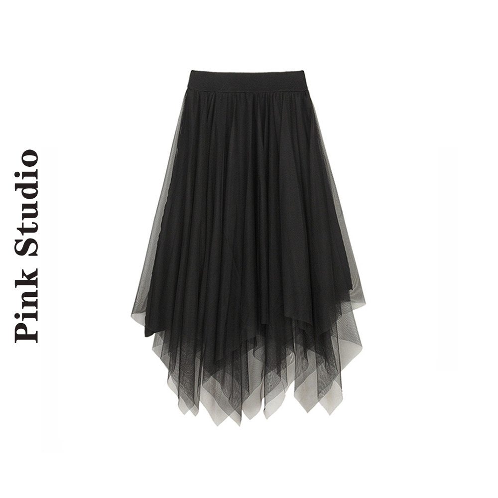 不规则黑色半身裙女2021夏季新款设计感小众遮胯裙子显瘦洋气纱裙