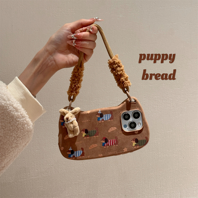 加尔 秋冬皮革可爱面包腊肠狗手拎绳适用苹果17ProMax手机壳iphone15新款16pro女款14pro防摔13时尚17保护套