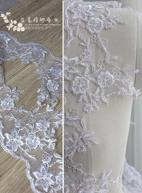 台岛宫廷风银线刺绣蕾丝花边B23白色diy婚纱头纱裙边服装装饰辅料