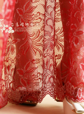 台岛红色针织蕾丝面料连衣裙礼服布料 女服装布料#L428红色