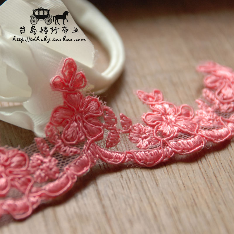 台岛出口DIY手工波浪形车股蕾丝花边宽4CM西瓜红602婚纱服装辅料