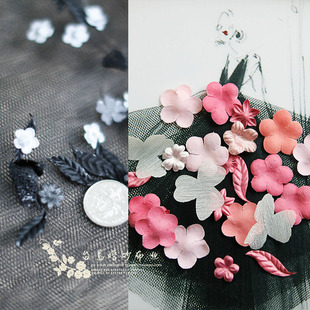 DIY手工黑色类热切烫花花片混装A70立体压邹花片创意材料婚纱配料