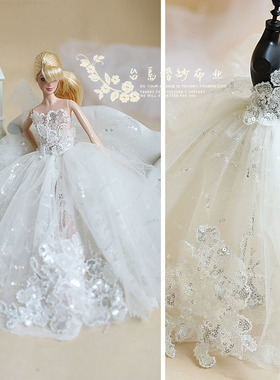 台岛DIY手工布艺缝纫迷你白色芭比结婚礼物6分娃娃婚纱制作材料包