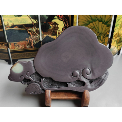 手工雕端砚台 宋坑《一生如意》端砚壶托杯托 19.5x12x2cm