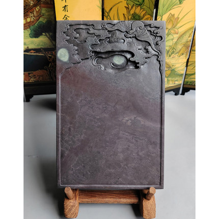手工雕端砚台 宋坑《福到眼前》端砚台 20x13x2.8cm