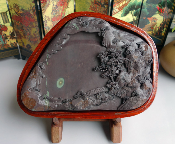 手工雕端砚台 老水麻子坑“旭日东升”端砚台 20cmx15cmx3cm