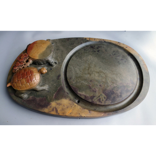 手工雕端砚台 斧柯东“长寿”端石茶盘 52.5x34.5x8cm