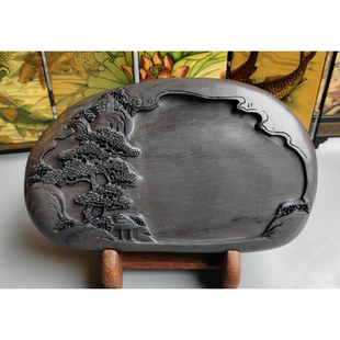 手工雕端砚台 梅花坑《湖光山色》端砚台 20x12x2.5cm