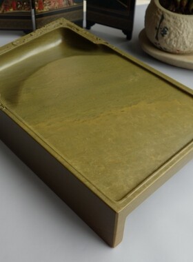 10寸老绿端“古双龙戏珠”抄手端砚台A 25.5cmx16.5cmx6cm