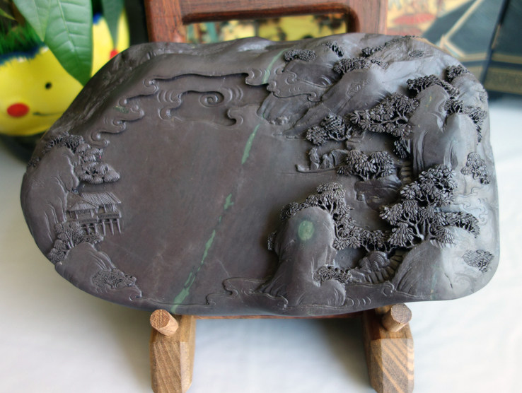 手工雕 老水麻子坑“赤壁归来”端砚台 20cmx12.5cmx4cm