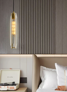 北欧吧台全铜轻奢餐厅餐桌灯现代简约个性烟灰色水晶极简床头吊灯
