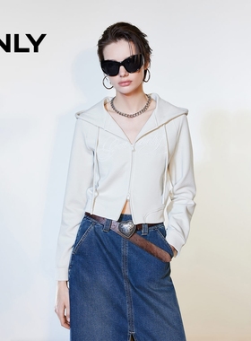 ONLY2026春季新款短款立体印花双向拉链连帽卫衣女|12619R005