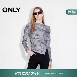 T恤女 ONLY2025冬季 打底长袖 性感扎染一字肩修身 125402005 新款