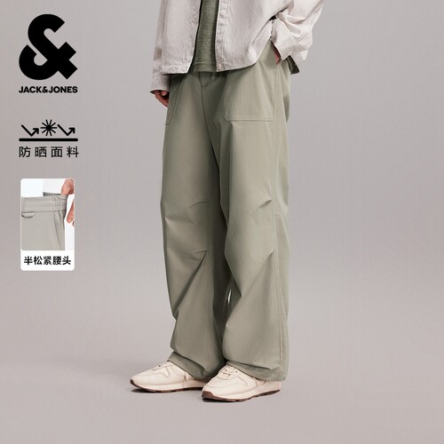绫致杰克琼斯男装长裤休闲裤百搭舒适轻运动风3D立体膝盖字母设计