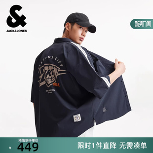 杰克琼斯男装 雷霆队 衬衫 短袖 饰百搭宽松 队标图案装 NBA联名款