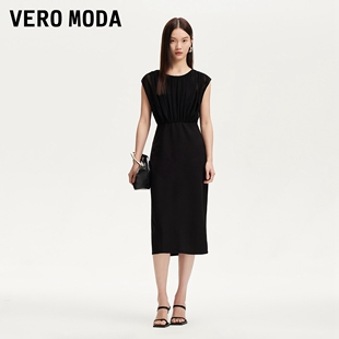 Vero Moda连衣裙2026夏季新款网纱拼接裙摆收腰无袖小黑裙