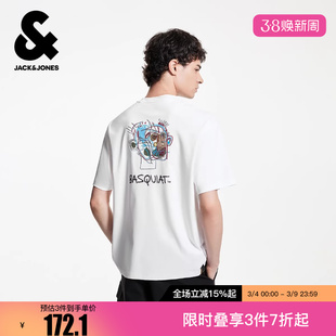 杰克琼斯男装冬新款T恤BSQ联名舒适纯棉宽松精致刺绣短袖上衣