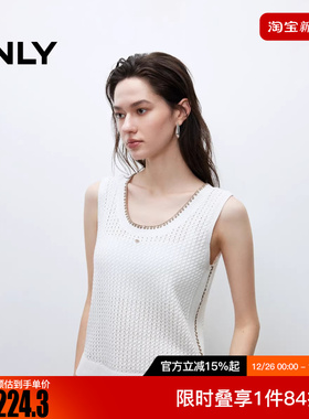 ONLY2025冬新款软糯撞色花边镂空钩织背心针织衫女|12533H005