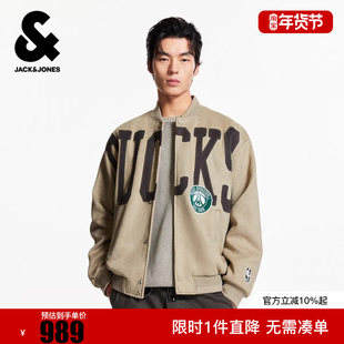 杰克琼斯NBA联名款雄鹿队logo刺绣冬款棒球服休闲宽松夹克外套