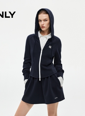 ONLY2025秋季新款活力撞色双向拉链连帽长袖运动卫衣女|12619R009