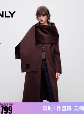 ONLY2025冬新款宽松收腰腰带舒适绵羊毛毛呢大衣女|12536U019