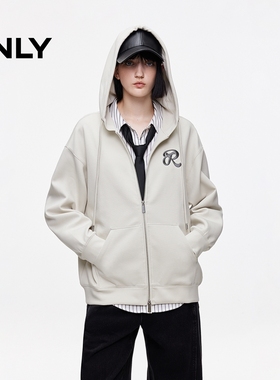 ONLY2025冬新款休闲字母刺绣oversize开衫连帽卫衣女|12549R004