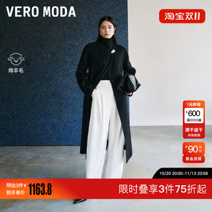 Vero Moda毛呢大衣冬新款V领双排扣外套优雅大气32534S004