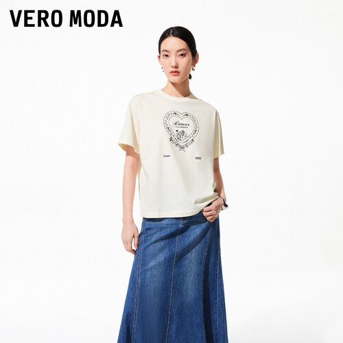 Vero ModaT恤女26夏季新款爱心印花宽松圆领短袖上衣简约