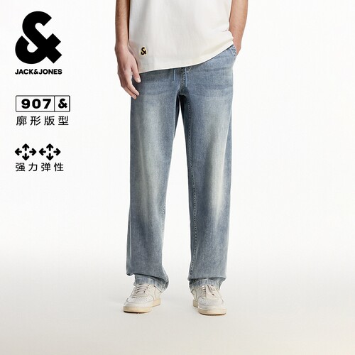 杰克琼斯春季新款logo贴布松紧抽绳日常宽松廓形牛仔裤长裤男款