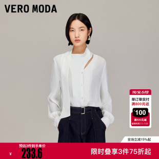 Vero Moda衬衫2025冬新款不对称领口异形领带白衬衫时尚通勤