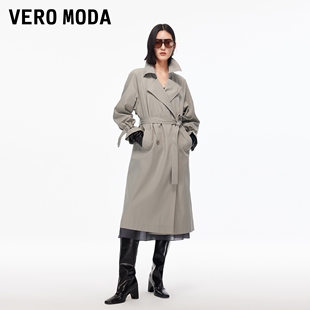 Vero Moda风衣2025秋季新款H版开衩底摆可拆腰带外套325421003