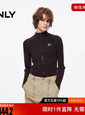 ONLY2025秋季新款撞色双向拉链刺绣字母开衫针织衫女|12543A012