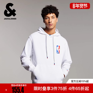杰克琼斯男装冬卫衣NBA联名百搭舒适纯棉抽绳连帽刺绣长袖男