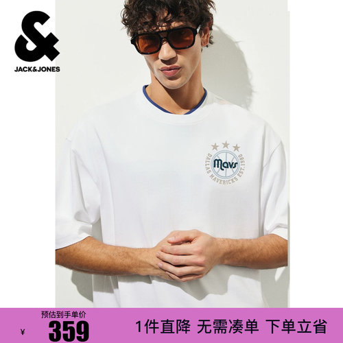 绫致【NBA联名独行侠队】杰克琼斯秋季男装T恤廓形圆领短袖潮上衣