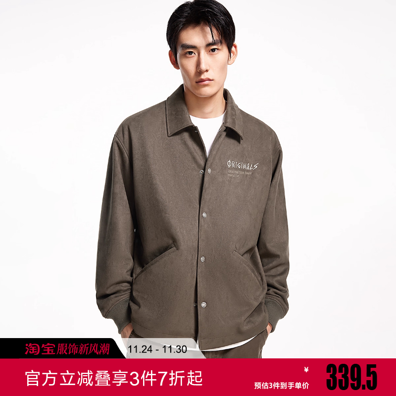 绫致杰克琼斯冬潮流百搭背后刺绣贴布两侧插袋方领宽松夹克外套