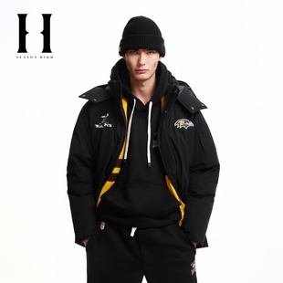 SEASON HIGH男装NFL联名冬季新款抽绳可拆卸连帽宽松羽绒服外套