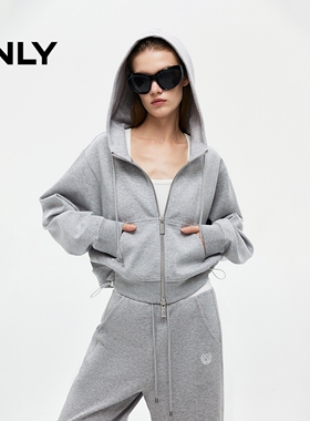 ONLY2025冬新款撞色抽绳下摆宽松落肩连帽短款卫衣女|12549R011