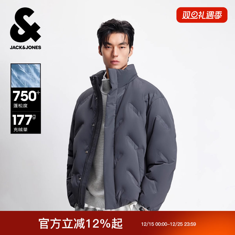 杰克琼斯男装冬季羽绒服纯色百搭款立领发热内里多口袋略宽松上衣