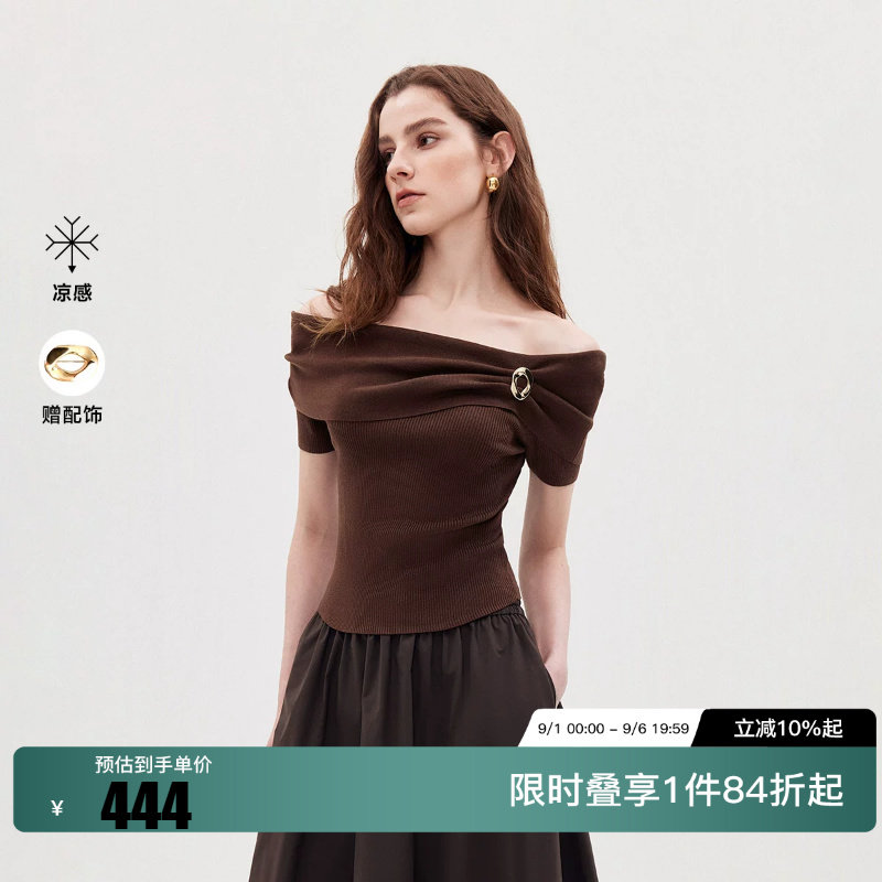 绫致ONLY2026夏季新款凉感优雅一字领上衣短袖针织衫女图片