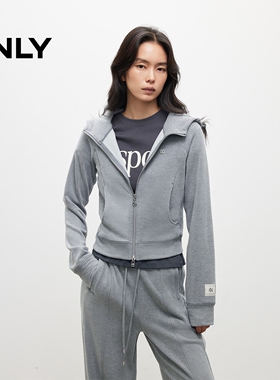 ONLY2025秋季新款显瘦弧线剪裁双头拉链开衫连帽卫衣女|12549R008