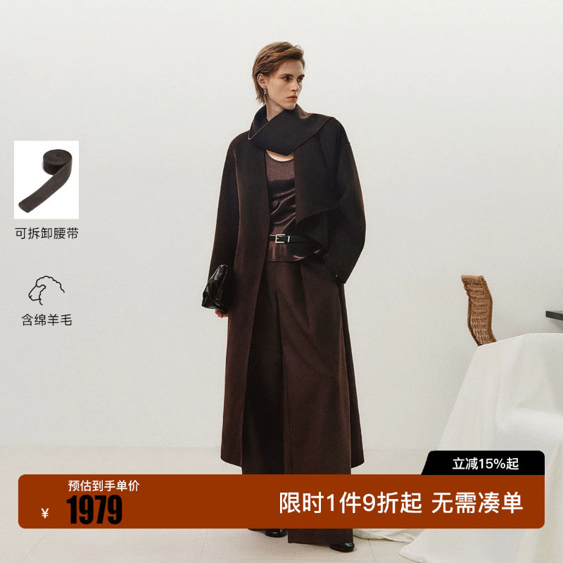 绫致Vero Moda毛呢大衣女2026秋上新含绵羊毛山羊绒腰带外套