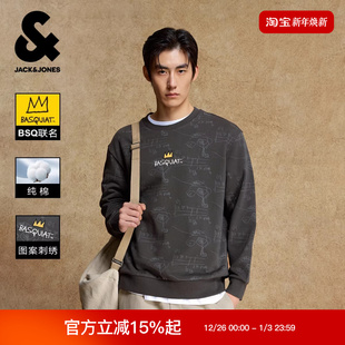 上衣 满印宽松纯棉圆领长袖 杰克琼斯BSQ联名冬男装 卫衣时尚
