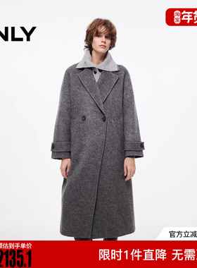 ONLY2025冬季新款双排扣可拆卸针织翻领长款毛呢大衣女|12536U014