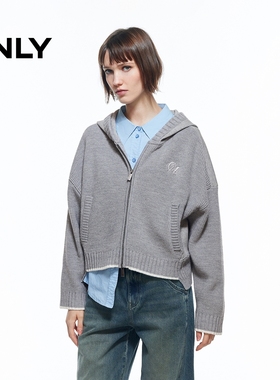 ONLY2026春季新款宽松落肩连帽双向拉链开衫针织衫女|12613B005