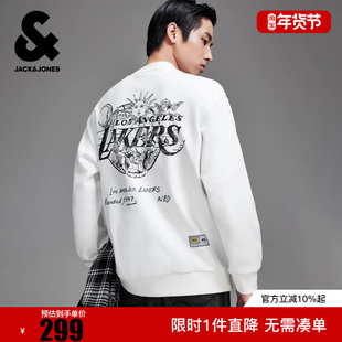 杰克琼斯冬新款NBA联名湖人队略宽松贴布百搭潮流圆领卫衣男款