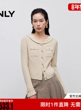 ONLY2025冬新款纯色百搭海军领短款开衫长袖针织衫女|12533B006
