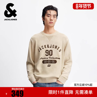 杰克琼斯秋冬季男装毛衣针织衫常规罗纹圆领字母刺绣装饰舒适男款